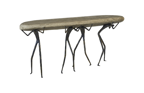 Phillips Collection Atlas  Table Gray Stone Finish Metal Console