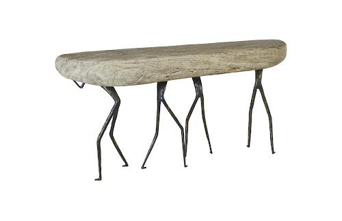 Phillips Collection Atlas  Table Gray Stone Finish Metal Console