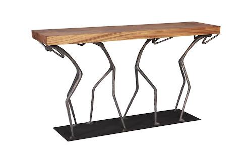 Phillips Collection Atlas  Table Chamcha Wood Natural Metal Console