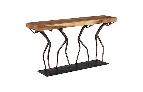 Phillips Collection Atlas  Table Chamcha Wood Natural Metal Console