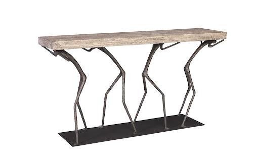 Phillips Collection Atlas  Table Chamcha Wood Gray Stone Finish Metal Console