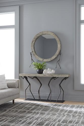 Phillips Collection Atlas  Table Chamcha Wood Gray Stone Finish Metal Console
