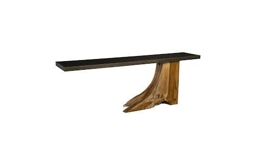 Phillips Collection Teak Wood  Table Iron Sheet Top Console