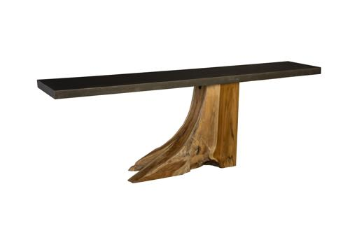 Phillips Collection Plinth  Table Teak Root with Iron Top Large Console