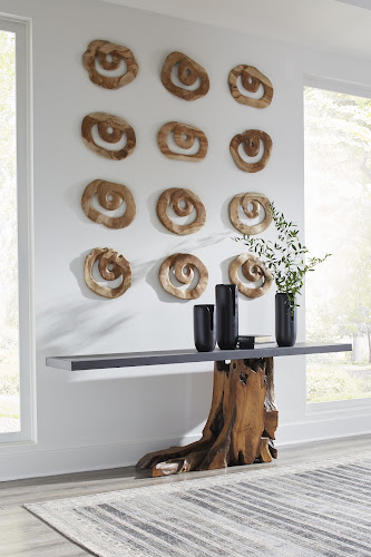 Phillips Collection Teak Wood  Table Iron Sheet Top Console