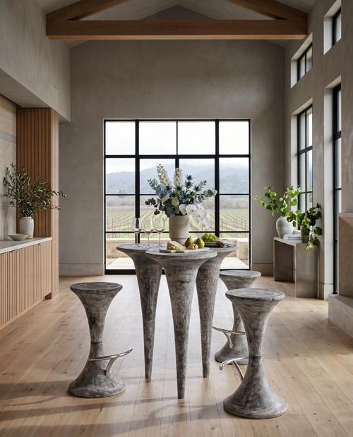 Phillips Collection Marley Bar Table Chamcha Wood Gray Stone Finish Bar Stool