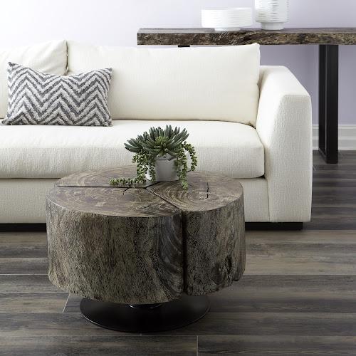 Phillips Collection Clover Chamcha Wood Gray Stone Finish Metal Base Coffee Table