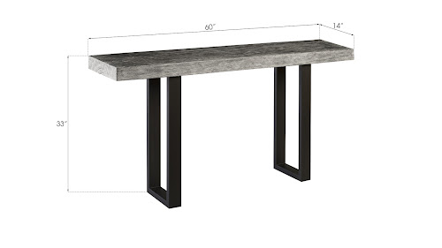 Phillips Collection Origins Straight Edge  Table Metal U Legs Gray Stone Finish Console