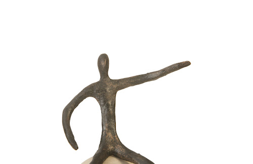 Phillips Collection Abstract Figure on Bleached Wood Base Bronze Finish Extended Straight Arm Accent