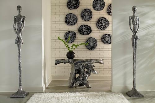 Phillips Collection Rivulet Wall Tile Chamcha Wood Silver Leaf on Black Wall Art
