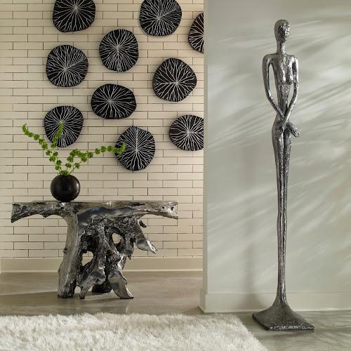 Phillips Collection Rivulet Wall Tile Chamcha Wood Silver Leaf on Black Wall Art