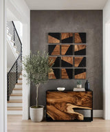 Phillips Collection Geometry Wood Wall Tiles Chamcha Wood Natural Black Wall Art