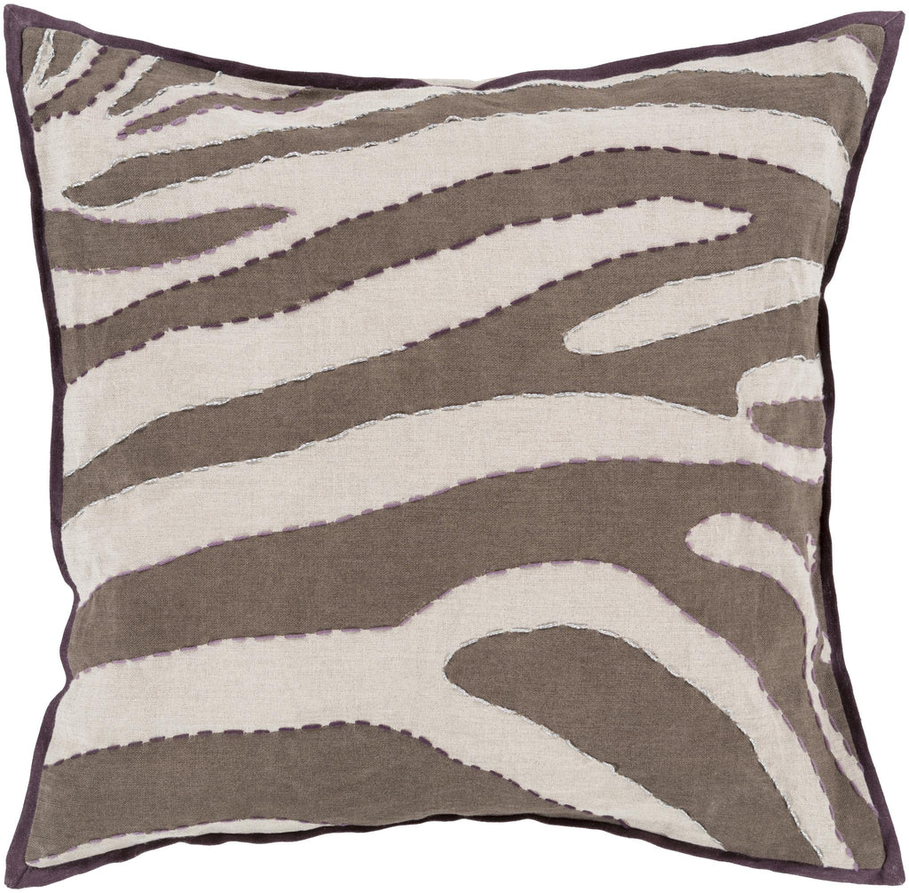Surya Zebra LD-041 Dark Brown Dark Plum 18"H x 18"W Pillow Kit