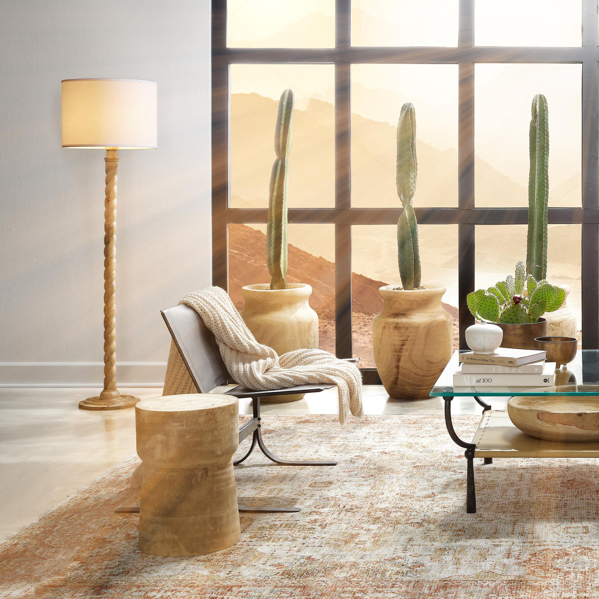 Jamie Young Barley Twist Floor Lamp, Natural Mango Wood
