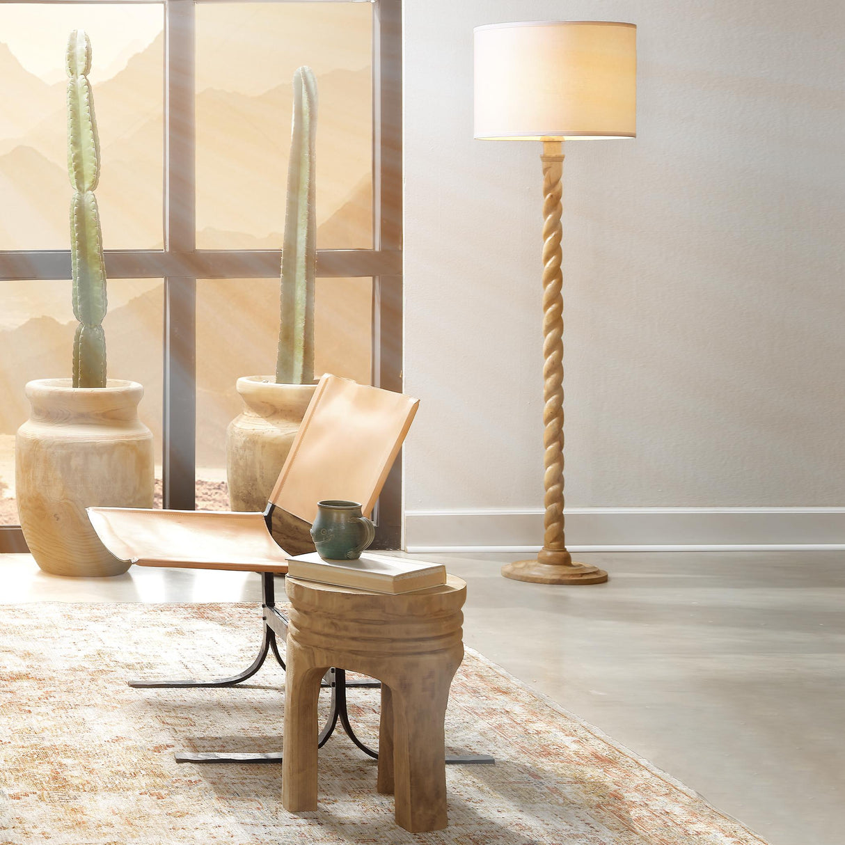 Jamie Young Barley Twist Floor Lamp, Natural Mango Wood