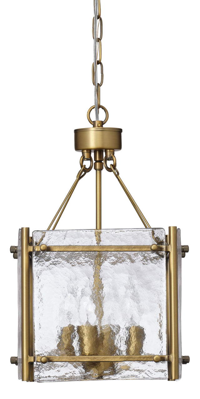 Jamie Young Glenn Small Square Metal 4-Light Chandelier, Antique Brass