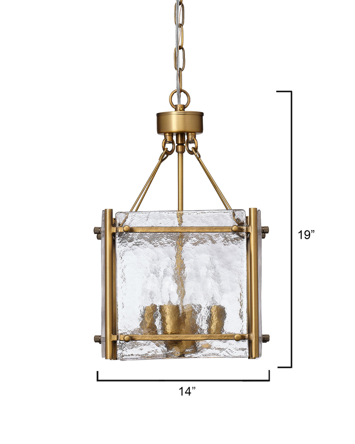 Jamie Young Glenn Small Square Metal 4-Light Chandelier, Antique Brass