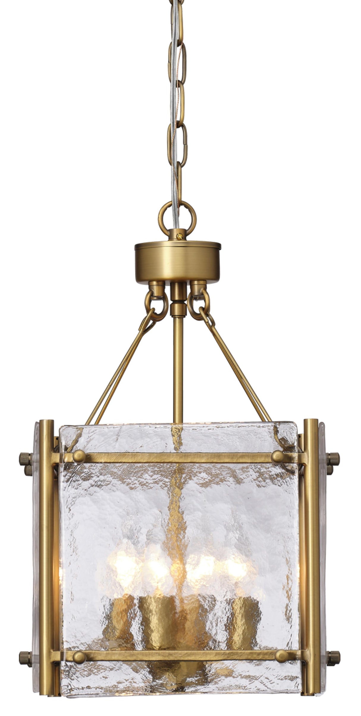 Jamie Young Glenn Small Square Metal 4-Light Chandelier, Antique Brass