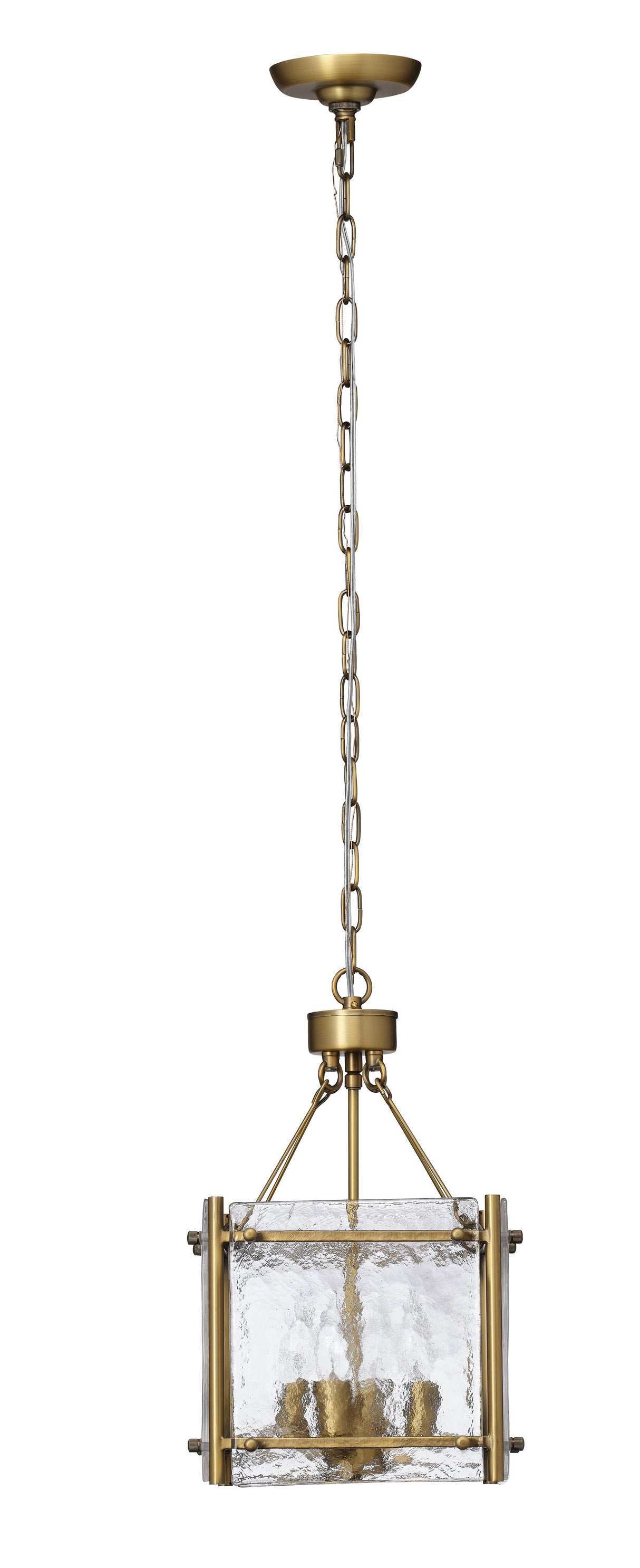 Jamie Young Glenn Small Square Metal 4-Light Chandelier, Antique Brass