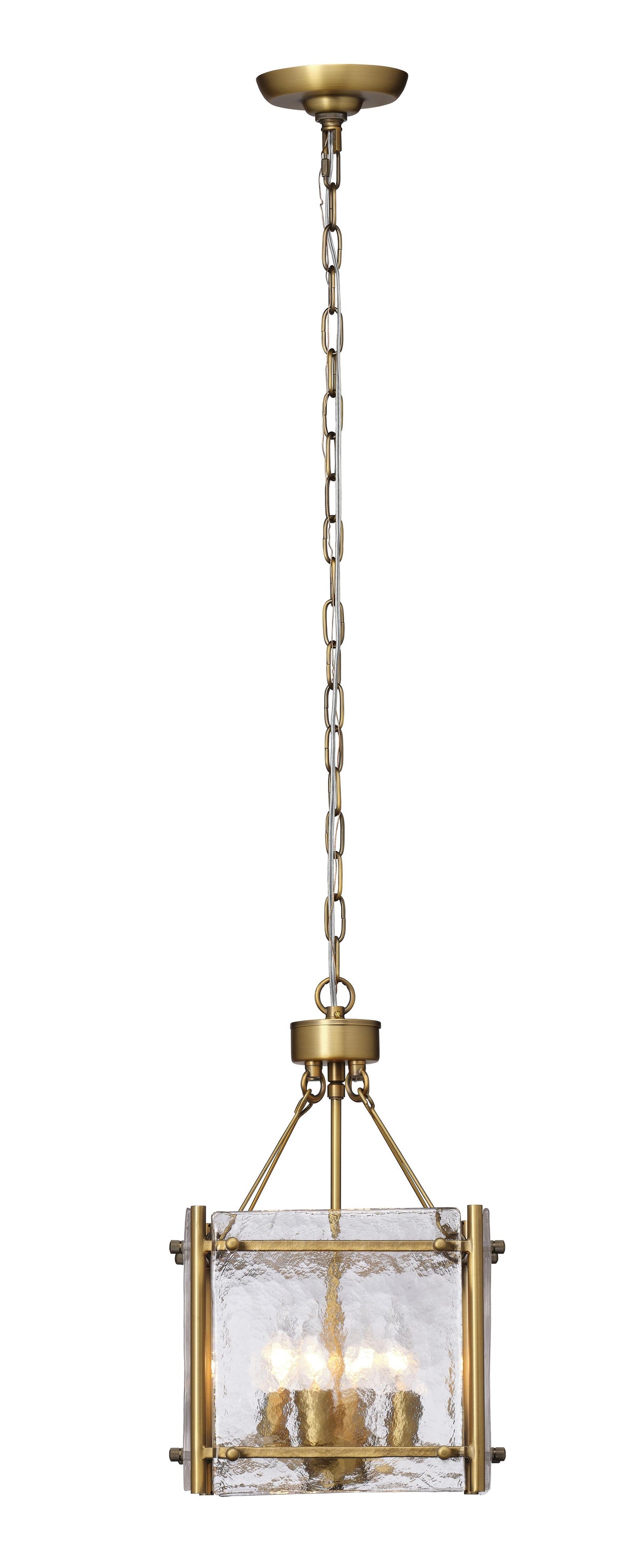 Jamie Young Glenn Small Square Metal 4-Light Chandelier, Antique Brass