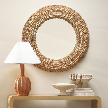 Jamie Young Strand Wood Beaded Round Wall Mirror, Natural