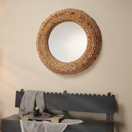 Jamie Young Strand Wood Beaded Round Wall Mirror, Natural