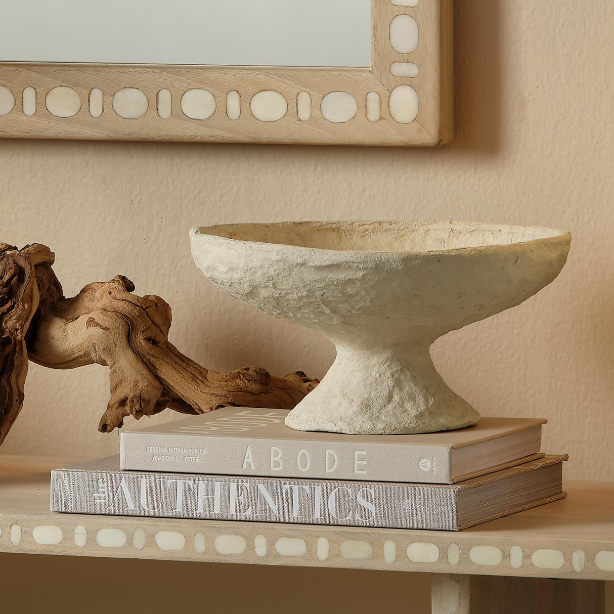 Jamie Young Garden Cotton Mache Pedestal Decorative Bowl, Cream