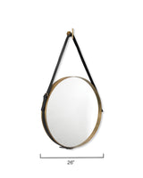 Jamie Young Round Steel Round Wall Mirror, Antique Brass and Black Leather Strap
