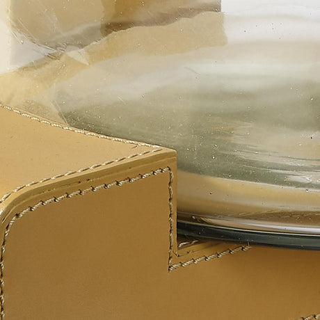 Jamie Young Vector Leather and Glass Hurricane, Cashew