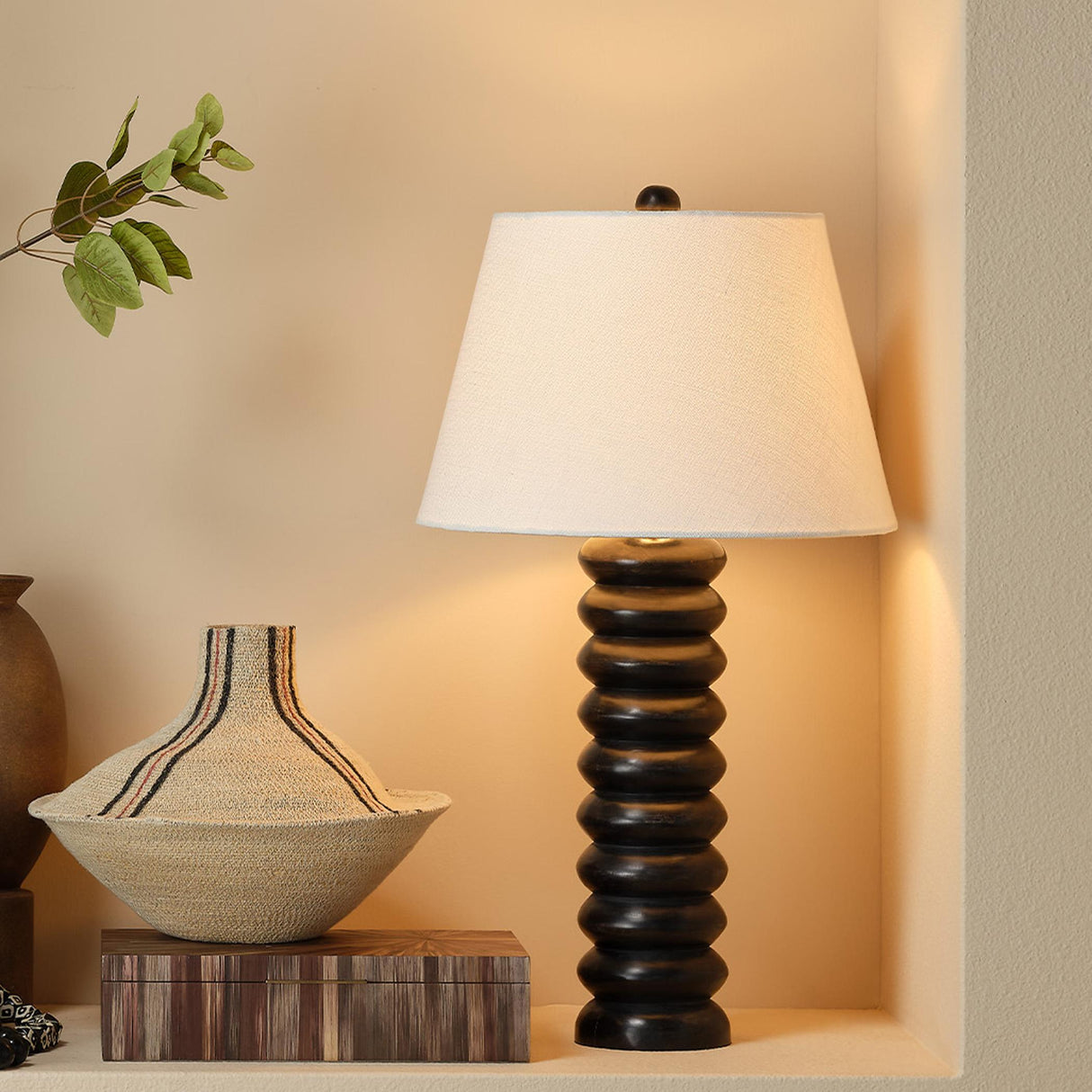 Jamie Young Abacus Mango Wood Table Lamp with Linen Shade