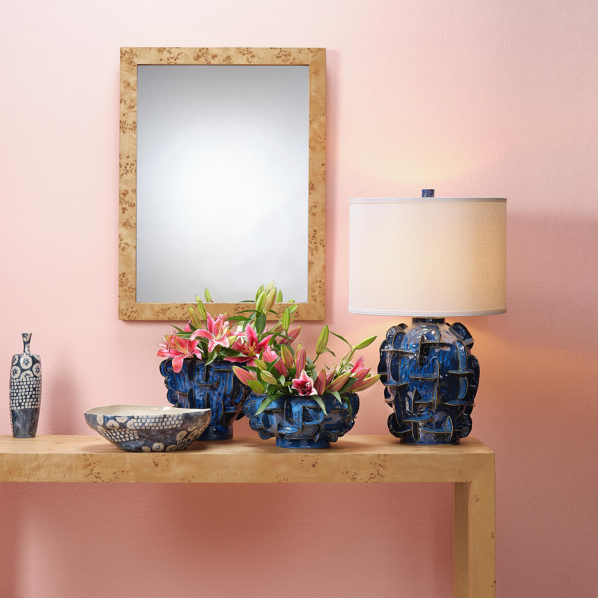 Jamie Young Helios Ceramic Table Lamp with Linen Shade, Blue