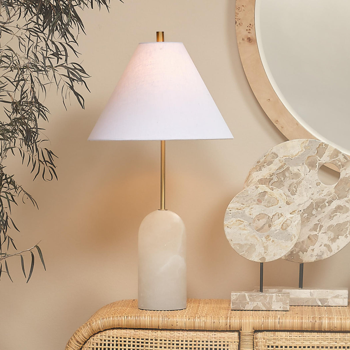 Jamie Young Holt Alabaster Table Lamp with Linen Shade
