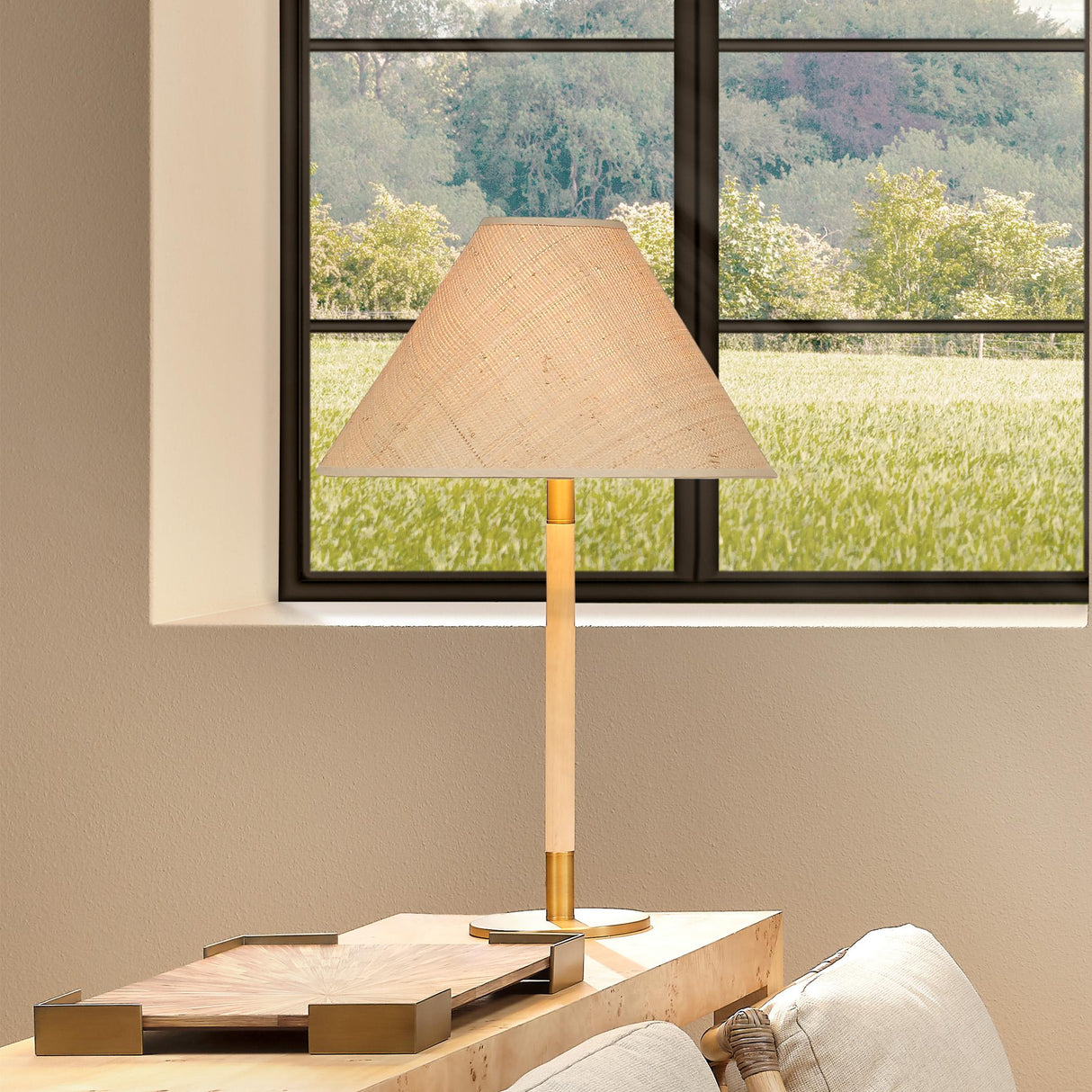 Jamie Young Morgana Wood and Metal Table Lamp with Raffia Shade