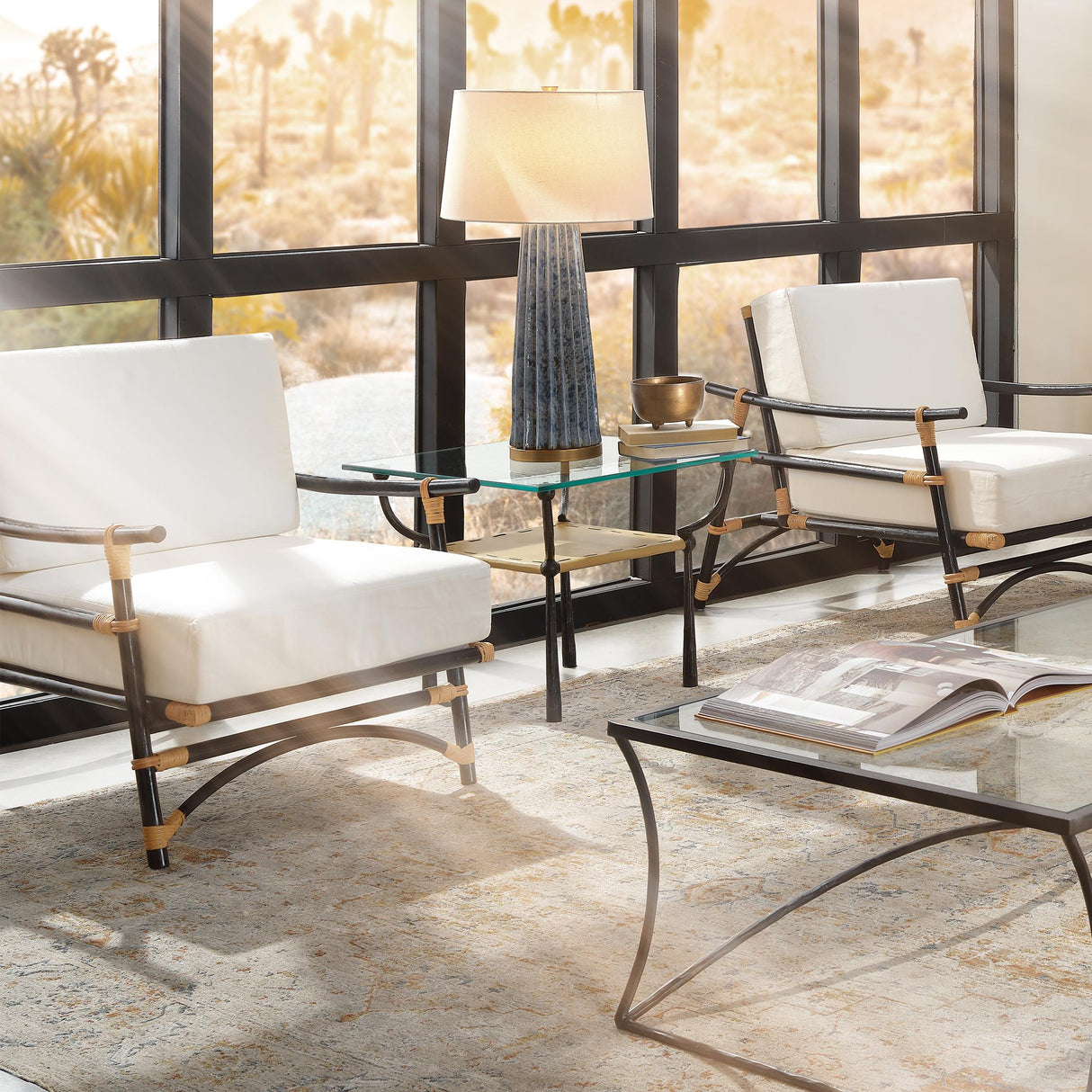 Jamie Young Pleated Ceramic Table Lamp with Linen Shade, Blue