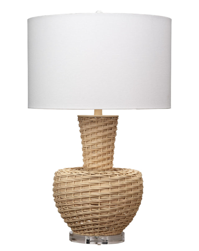 Jamie Young Portobello Rattan Table Lamp with Linen Shade