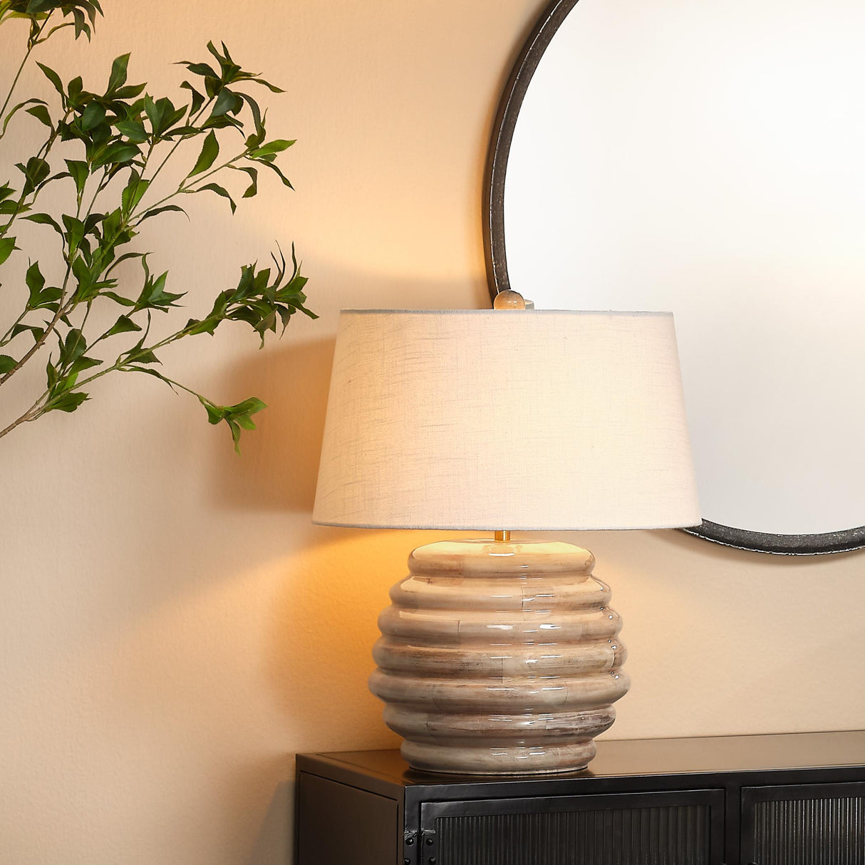 Jamie Young Soroban Mango Wood Table Lamp with Linen Shade