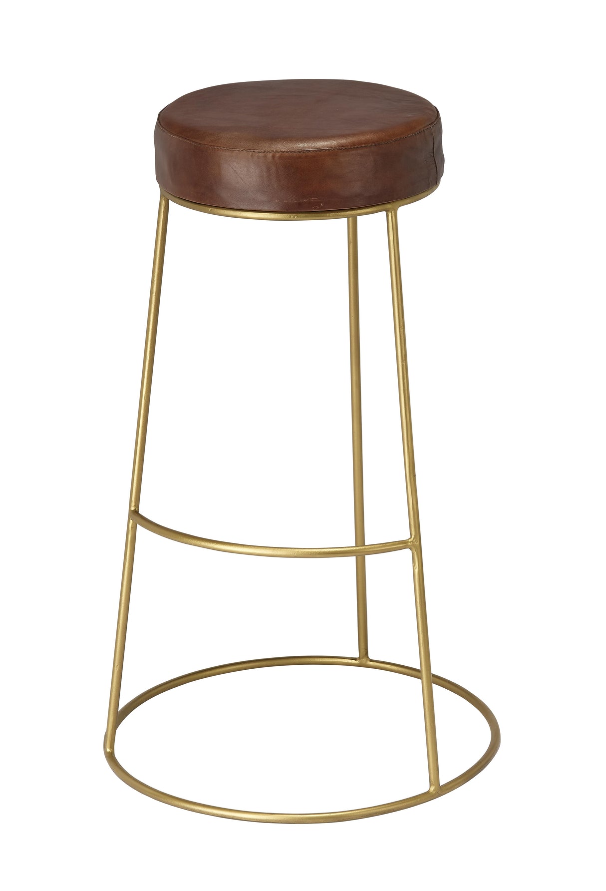 Jamie Young Henry Round Leather Bar Stool, Brown
