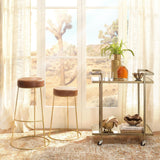 Jamie Young Henry Round Leather Bar Stool, Brown