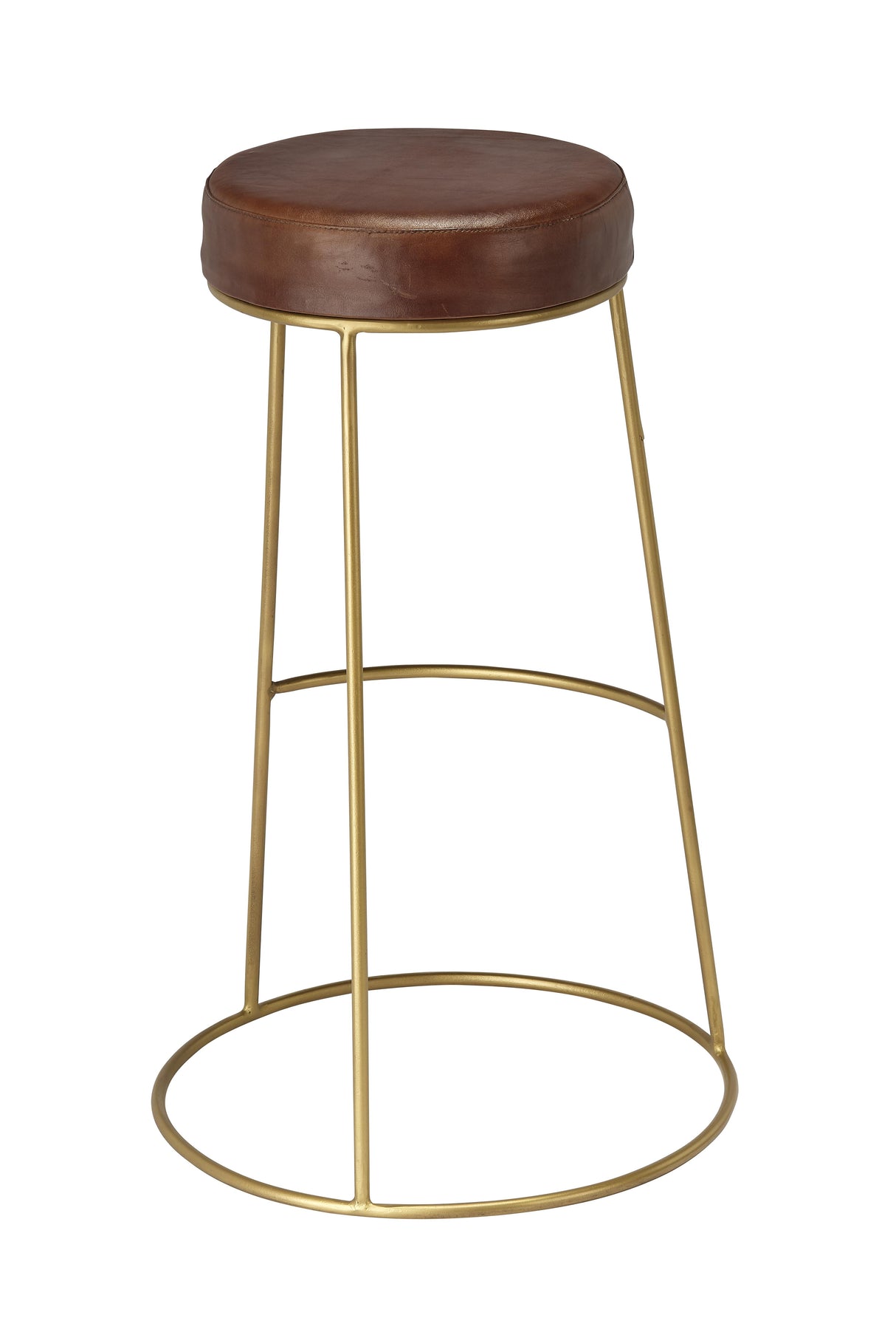 Jamie Young Henry Round Leather Bar Stool, Brown