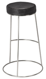 Jamie Young Henry Round Leather Bar Stool, Charcoal