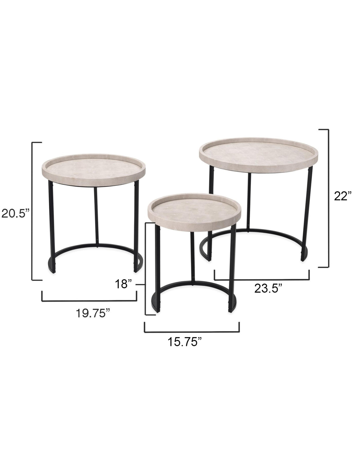 Jamie Young Maddox Faux Shagreen Nesting Tables (Set of 3), Cream