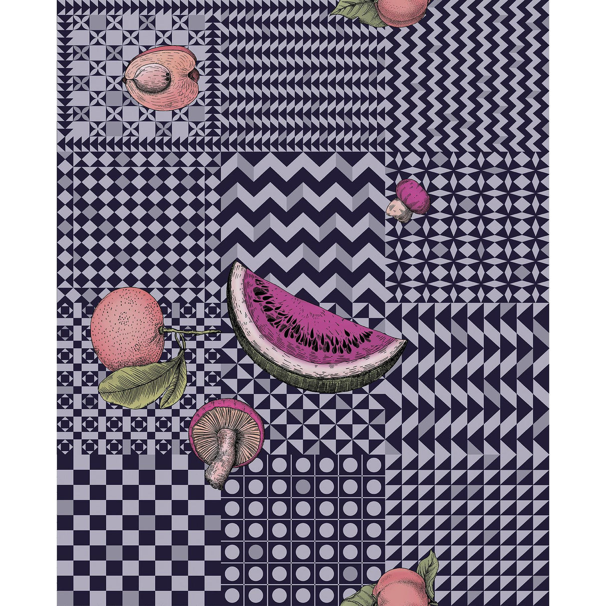 Cole & Son FRUTTA E GEOMETRICO INK Wallpaper