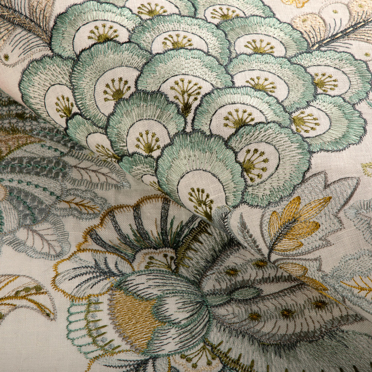 Lee Jofa EDEN EMB AQUA/GOLD Drapery Fabric