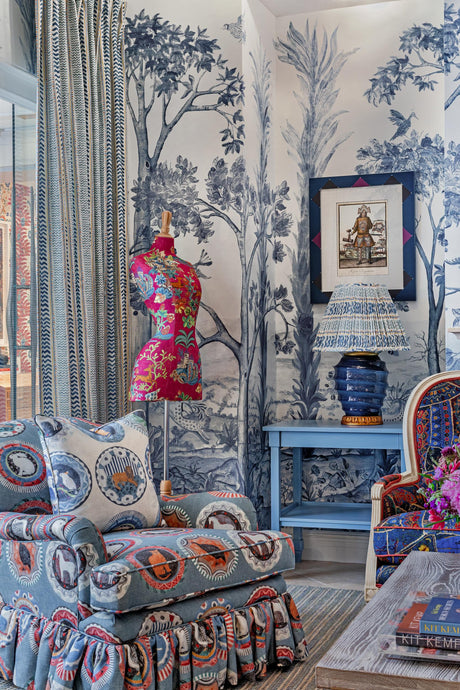 G P & J Baker WRIGGLE ROOM BLUE/YELLOW Fabric