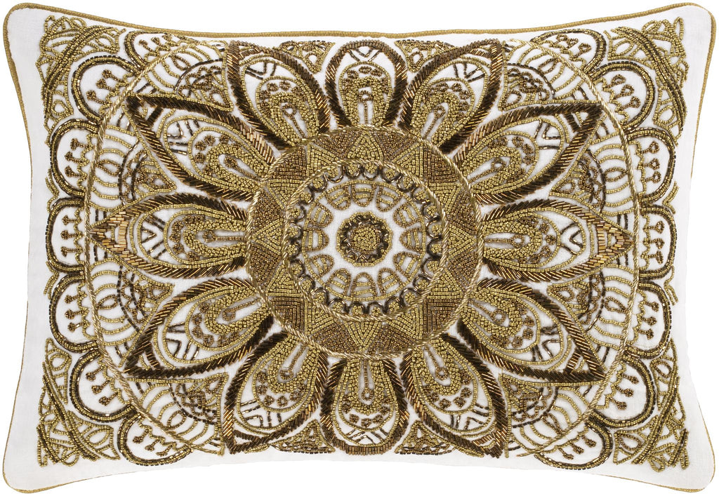 Surya Envie ENE-002 Ivory Metallic Gold 14"H x 20"W Pillow Cover