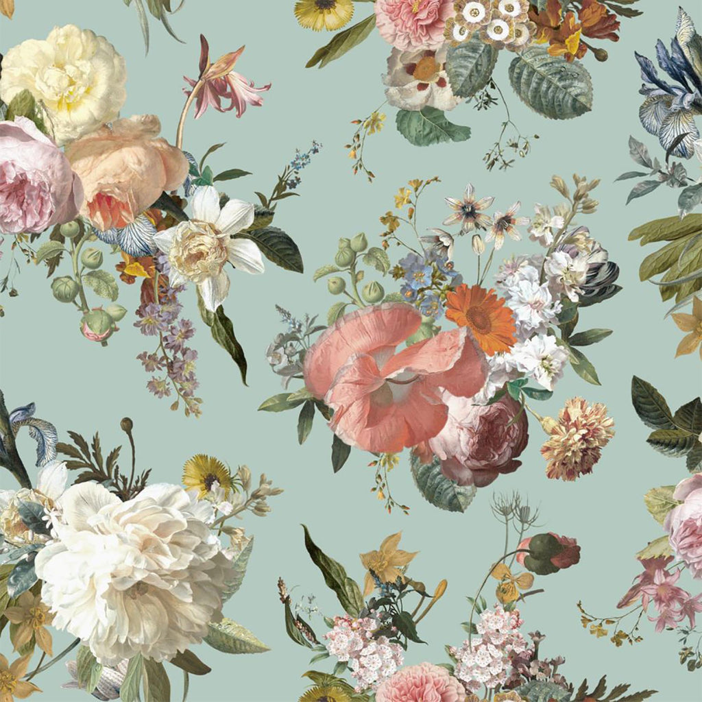 Brewster Home Fashions Flowers Aqua Wallpaper