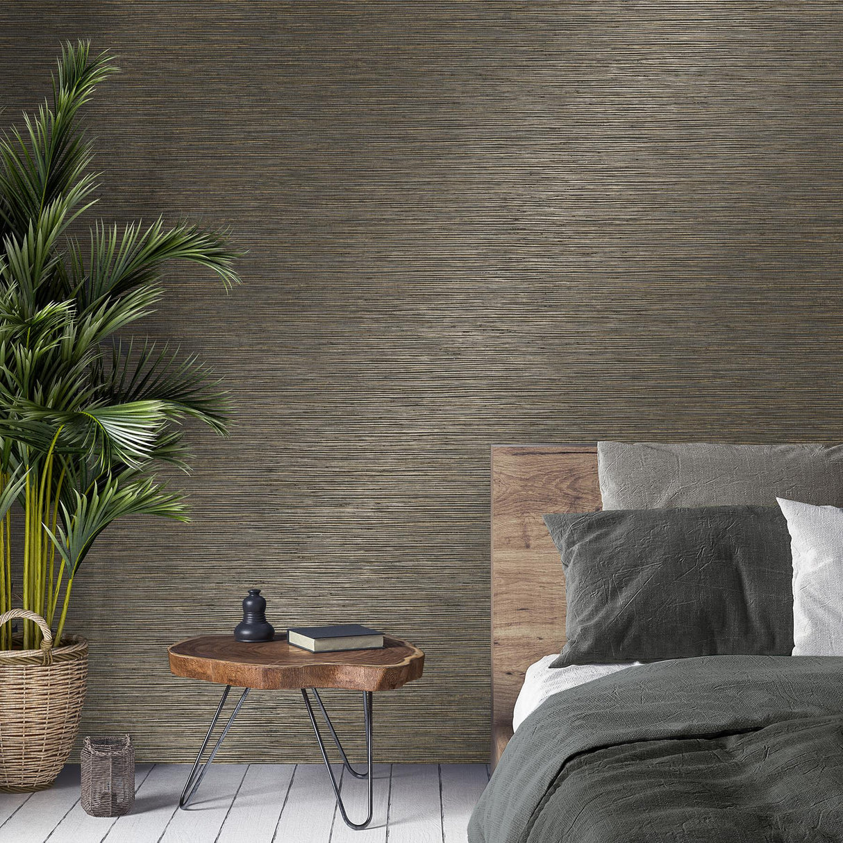 Brewster Home Fashions Faux Grasscloth Charcoal Wallpaper
