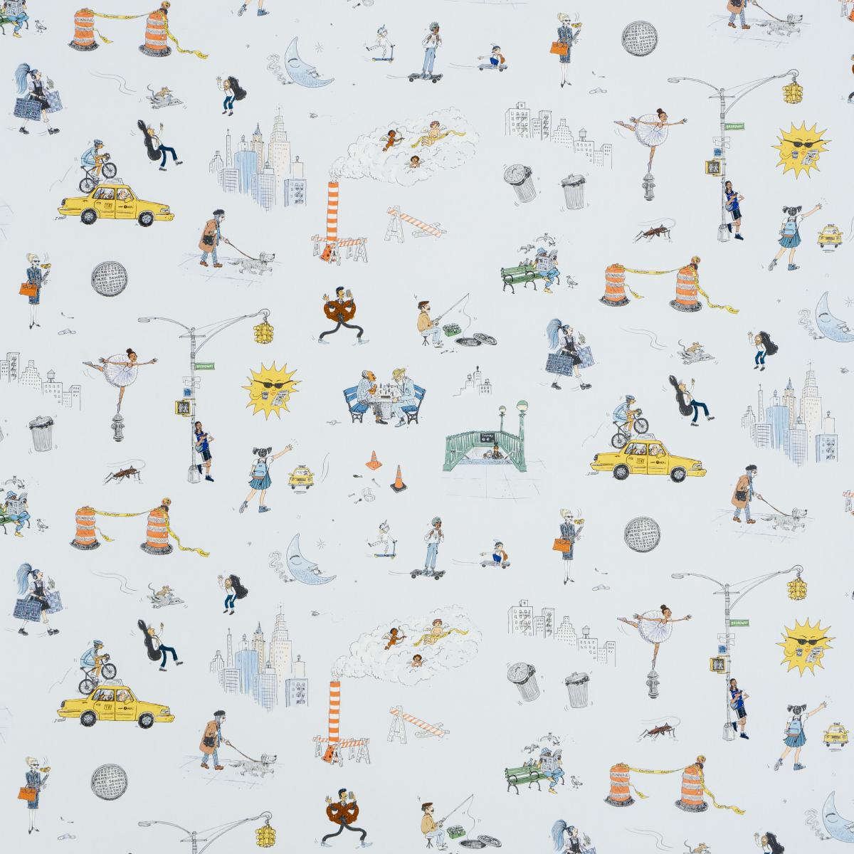 Schumacher Joana Avillez'S Street Scenes Multicolor On Sky Blue Fabric