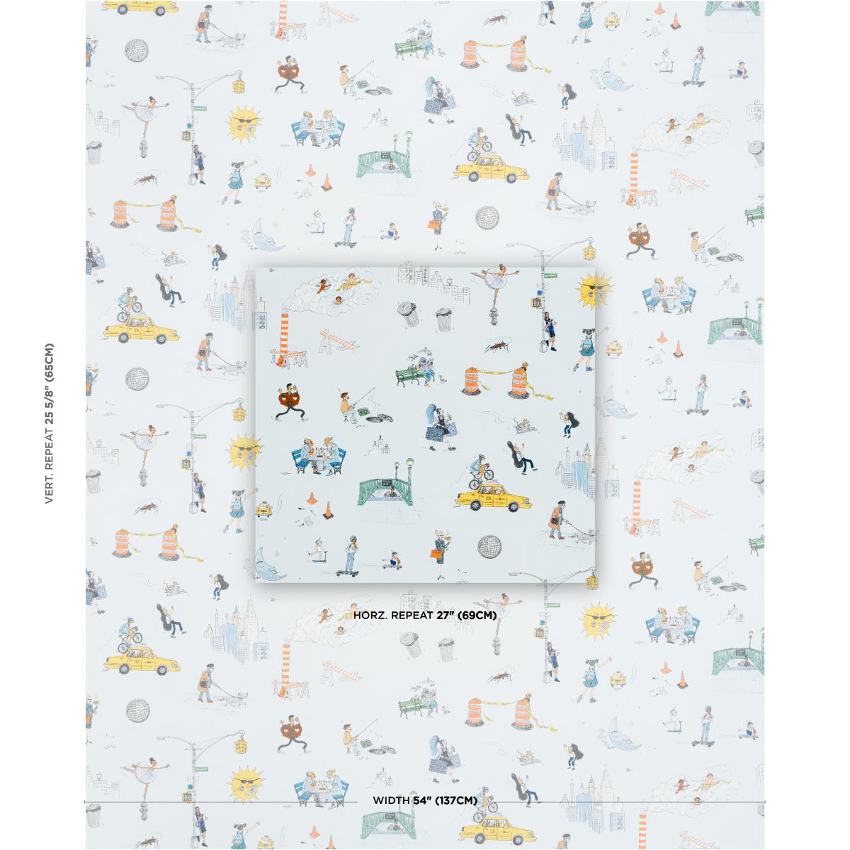 Schumacher Joana Avillez'S Street Scenes Multicolor On Sky Blue Fabric