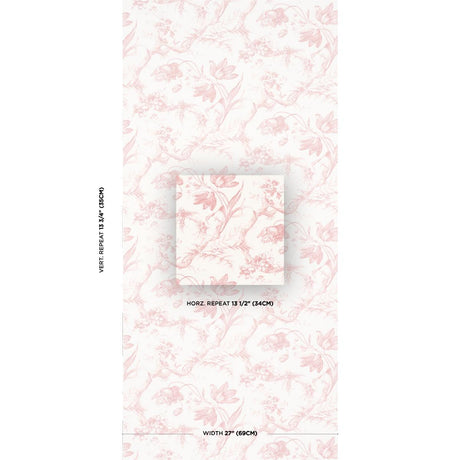 Schumacher Toile De Fleurs Pink Wallpaper